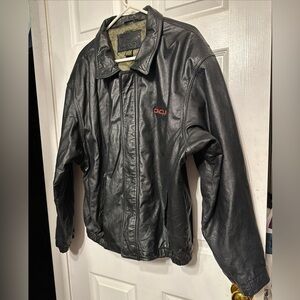 Port Authority XL Leather Jacket Men's  Black Bomber Oracle Logo In red